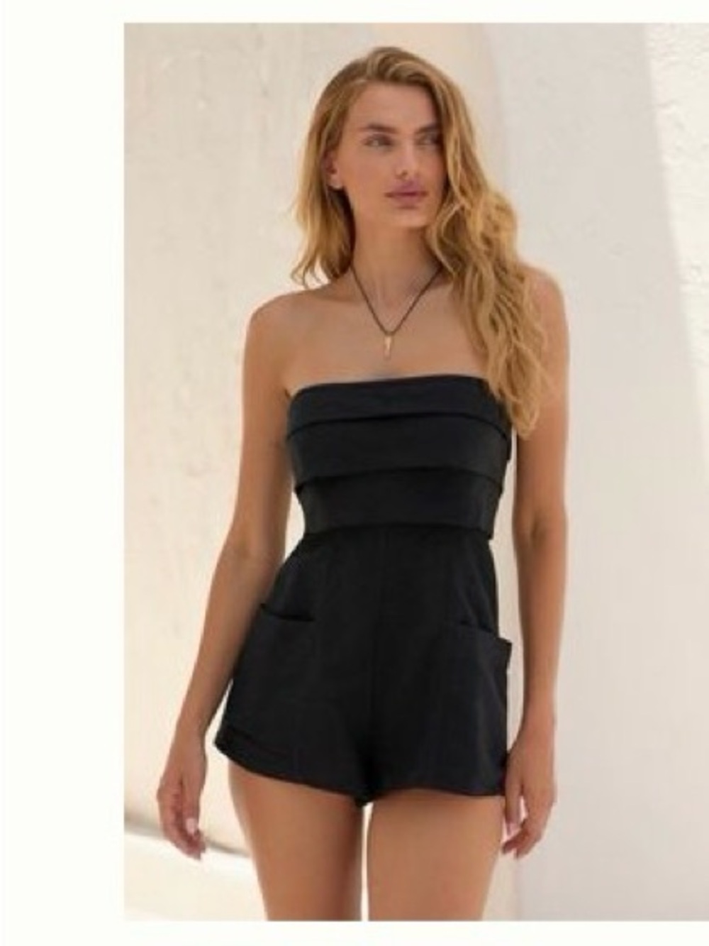 NWT Anthropologie Black Smocked Strapless Romper